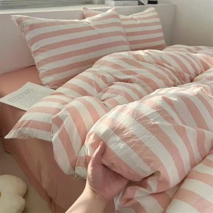 Striped cream & beige quilted quilt set with bed sheet bedroom