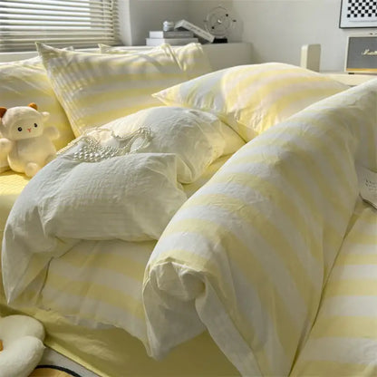 Striped cream & beige quilted quilt set with bed sheet bedroom