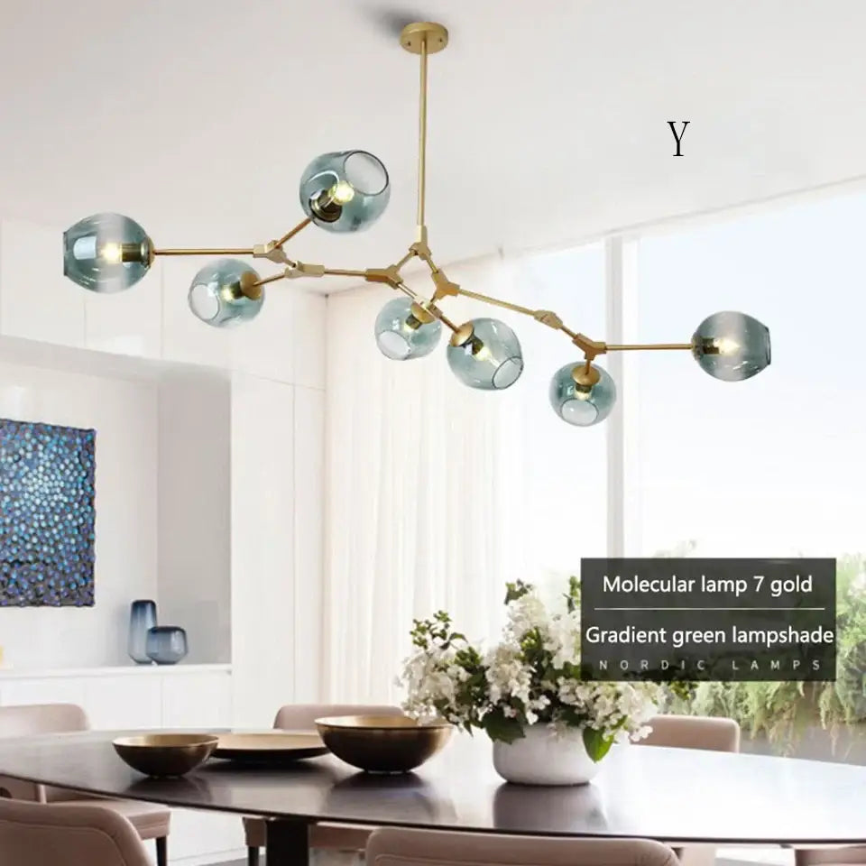 Modern green glass chandelier lighting dining room swirl pendant