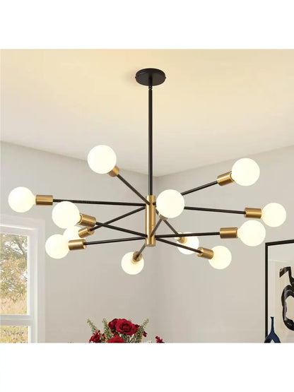 Modern black & brass stylish hanging chandelier dining room light
