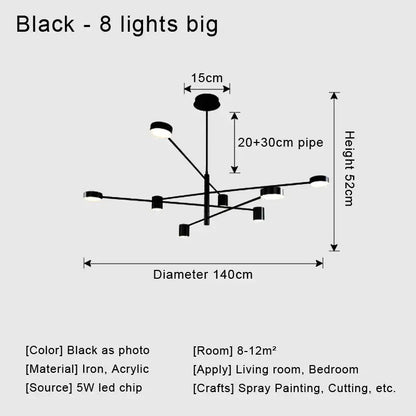 Modern black metal stylish led chandelier for living room