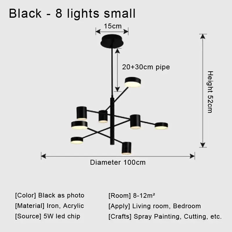 Modern black metal stylish led chandelier for living room