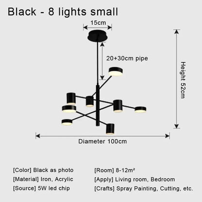 Modern black metal stylish led chandelier for living room