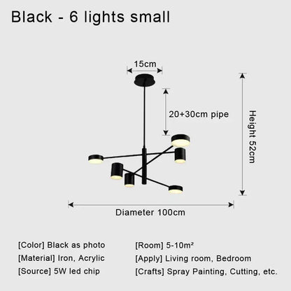 Modern black metal stylish led chandelier for living room