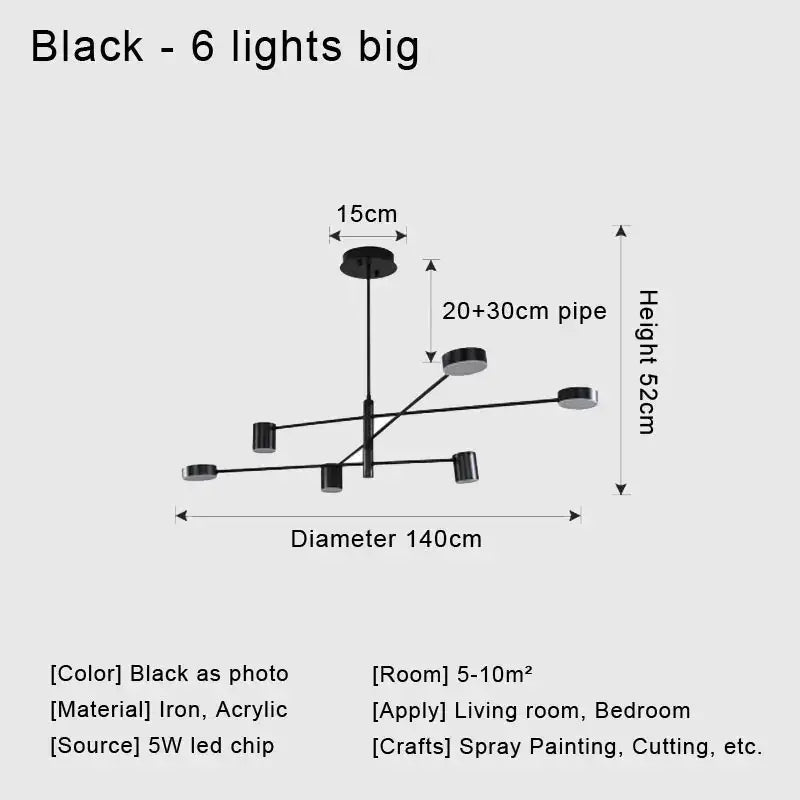 Modern black metal stylish led chandelier for living room
