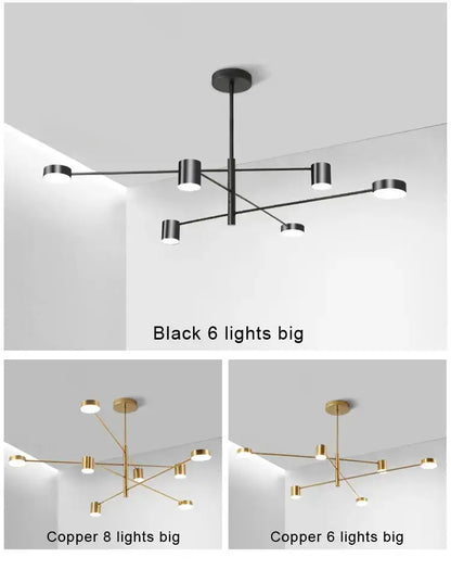 Modern black metal stylish led chandelier for living room