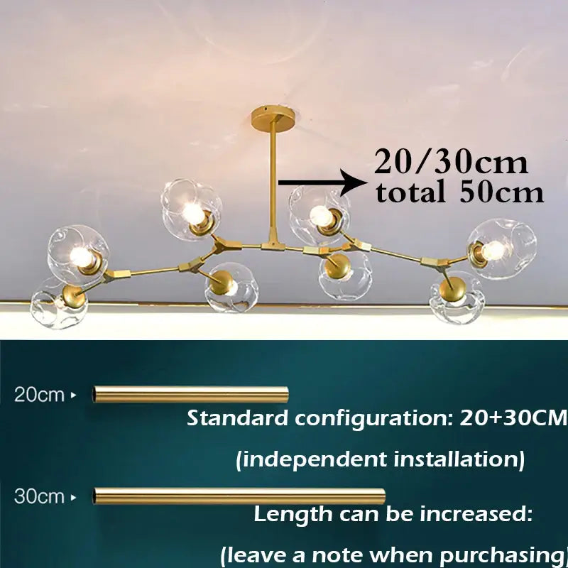 Stylish nordic chandelier with clear glass for dining living room