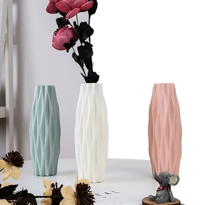 Pastel geometric plastic flower vase for living room decor