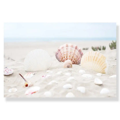 Coastal blue starfish beach seashell canvas wall art for living room