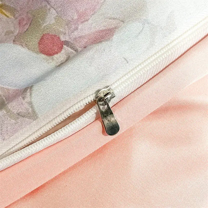 Pastel floral satin silk duvet cover set bedroom bedding