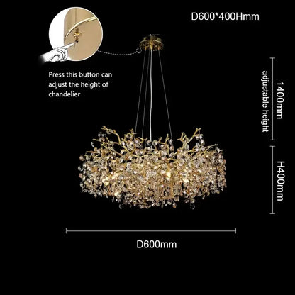 Golden sunflower crystal chandelier dining room branching light