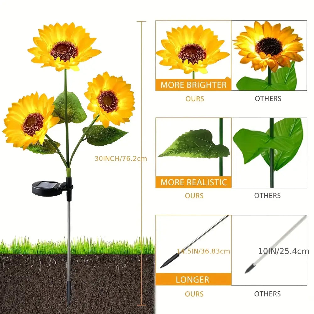 Set of 5 yellow sunflower solar garden lights for lawn decor