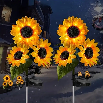 Set of 5 yellow sunflower solar garden lights for lawn decor