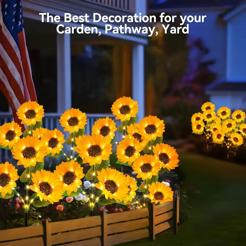 Set of 5 yellow sunflower solar garden lights for lawn decor