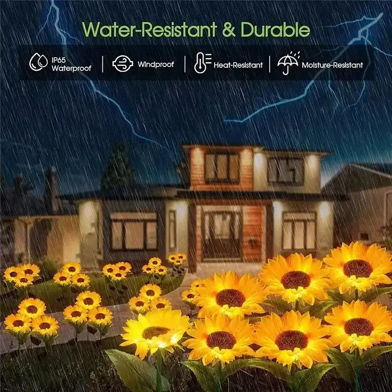 Set of 5 yellow sunflower solar garden lights for lawn decor