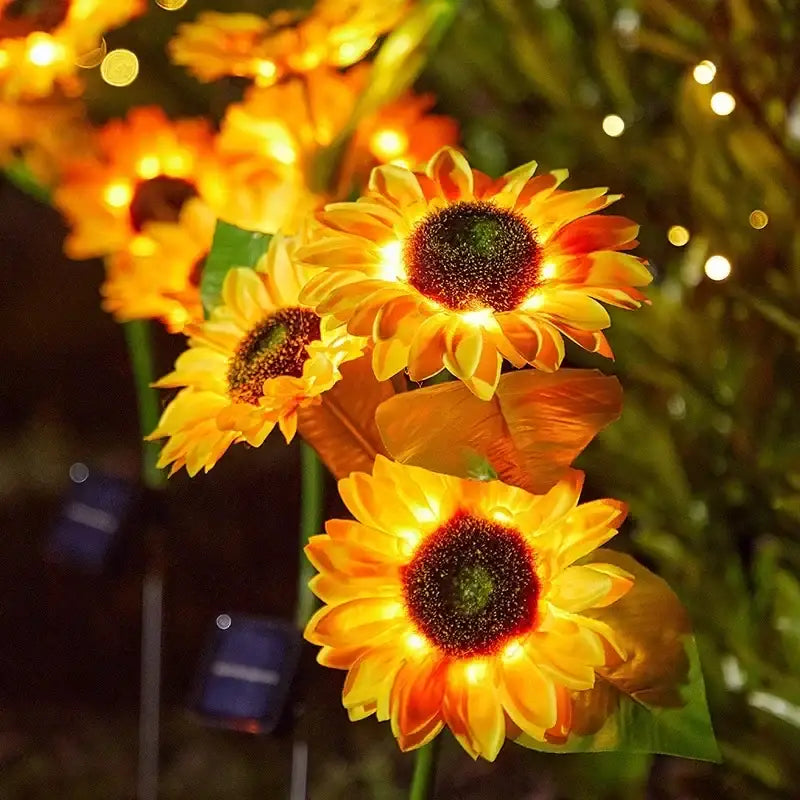 Set of 5 yellow sunflower solar garden lights for lawn decor