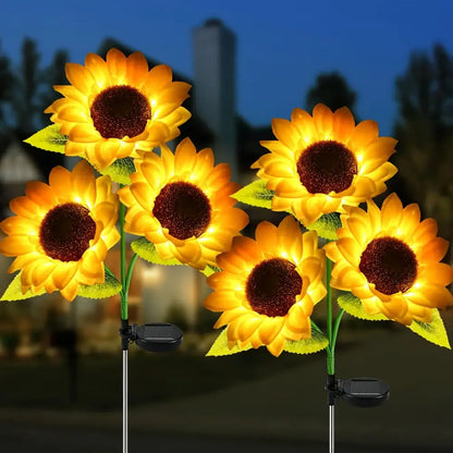 Set of 5 yellow sunflower solar garden lights for lawn decor