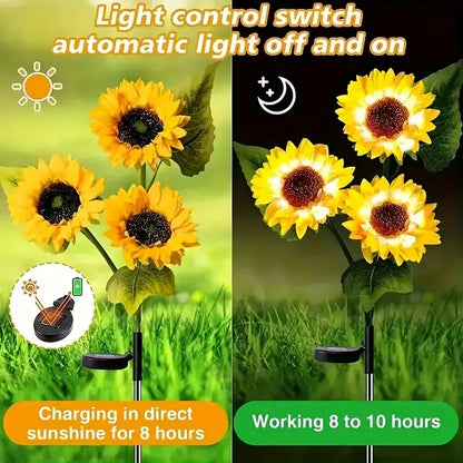 Set of 5 yellow sunflower solar garden lights for lawn decor