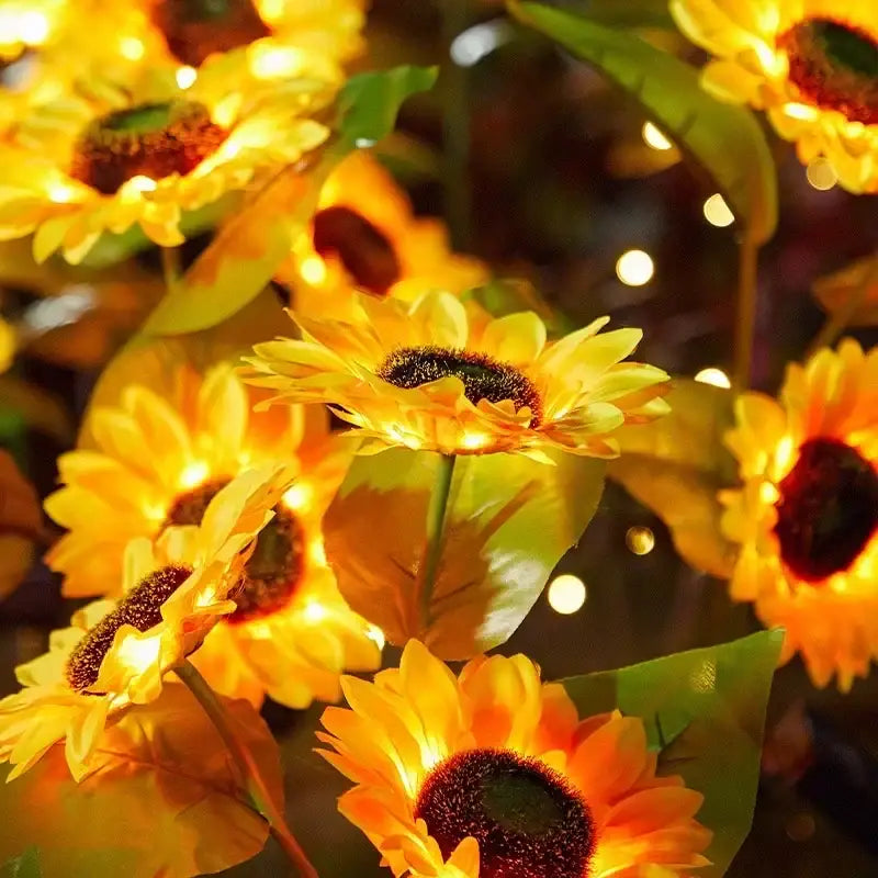 Set of 5 yellow sunflower solar garden lights for lawn decor