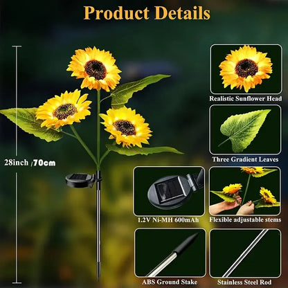 Set of 5 yellow sunflower solar garden lights for lawn decor