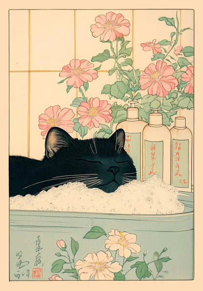 DecorBites™ Tabby Cat in Bathtub Canvas Wall Art