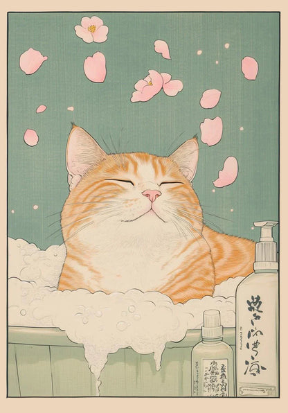 DecorBites™ Tabby Cat in Bathtub Canvas Wall Art