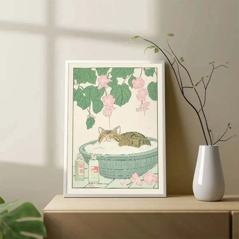Vintage pastel tabby cat wall art set of 12 bathroom decor