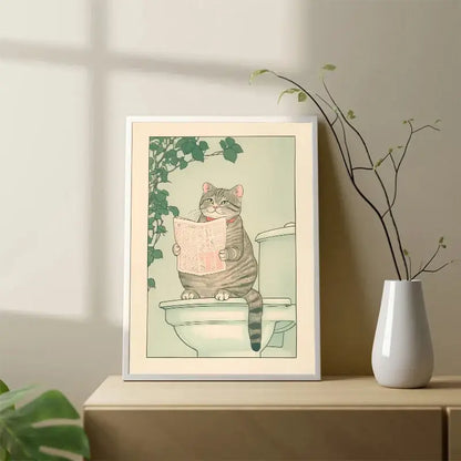 Vintage pastel tabby cat wall art set of 12 bathroom decor
