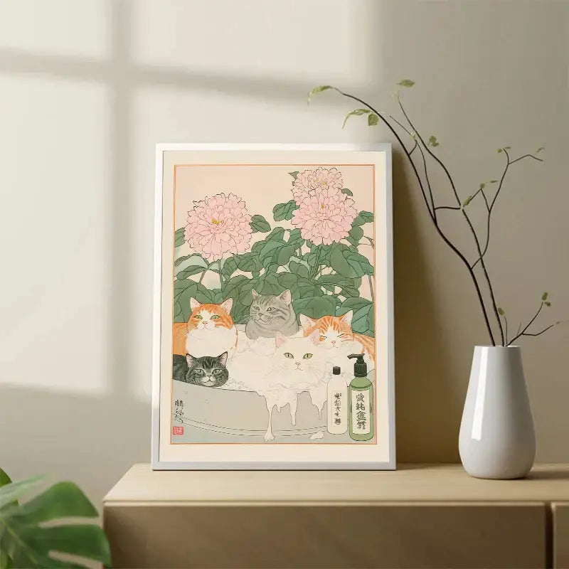 Vintage pastel tabby cat wall art set of 12 bathroom decor