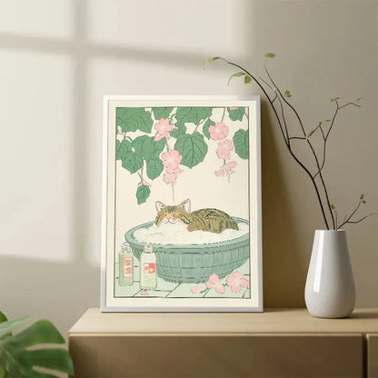 Vintage pastel tabby cat wall art set of 12 bathroom decor