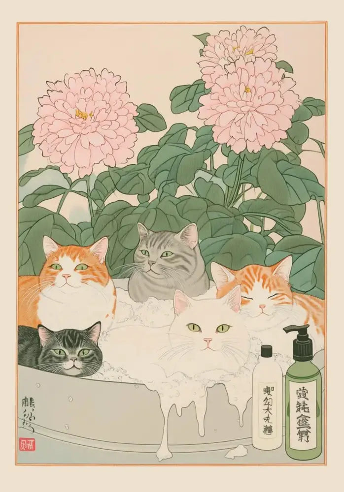 Vintage pastel tabby cat wall art set of 12 bathroom decor