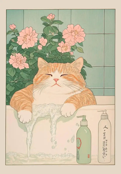 Vintage pastel tabby cat wall art set of 12 bathroom decor