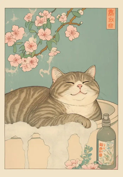 Vintage pastel tabby cat wall art set of 12 bathroom decor