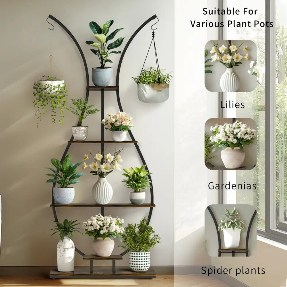 Bunny shaped black & wood metal plant stand living room wall shelf