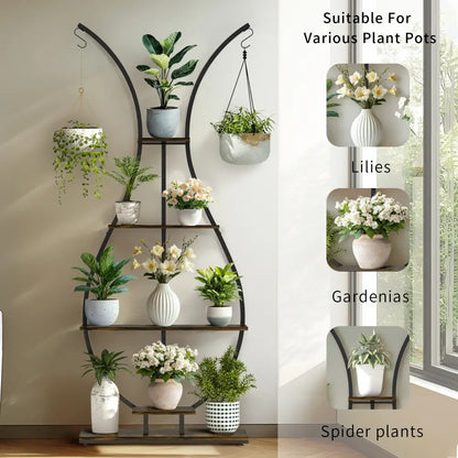 Bunny shaped black & wood metal plant stand living room wall shelf