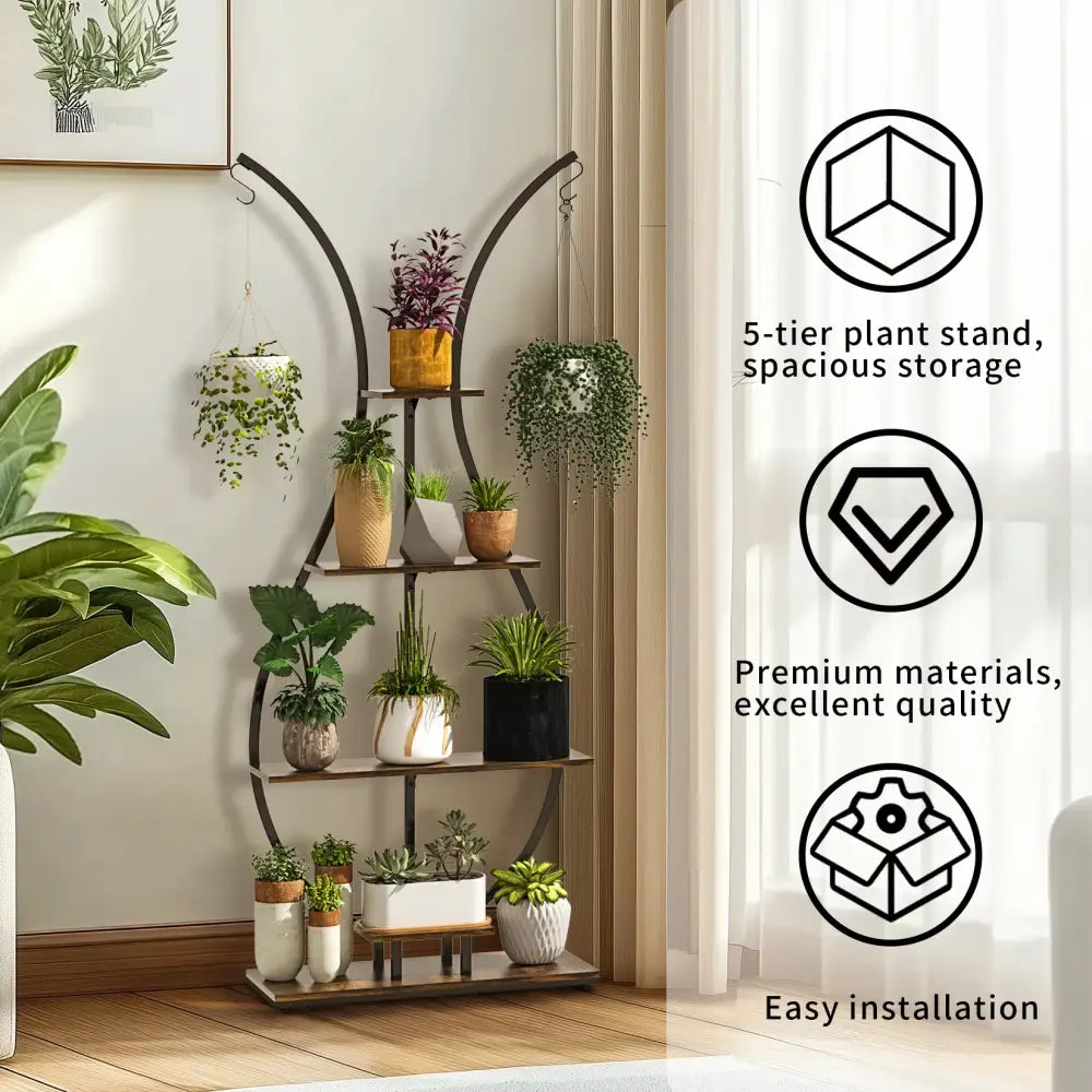 Bunny shaped black & wood metal plant stand living room wall shelf