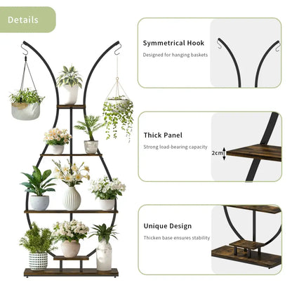 Bunny shaped black & wood metal plant stand living room wall shelf