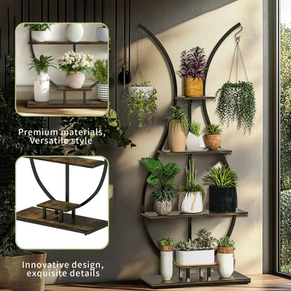 Bunny shaped black & wood metal plant stand living room wall shelf