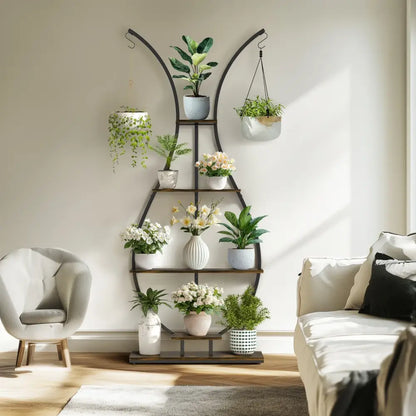 Bunny shaped black & wood metal plant stand living room wall shelf