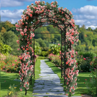 Tall black metal arched garden plant trellis garden decor