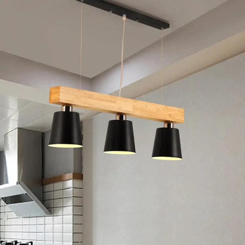 Modern wood and black 3 light dining room pendant e26 e27 base