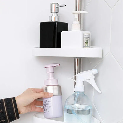 Adjustable chrome and white telescopic shower rack bathroom tension pole