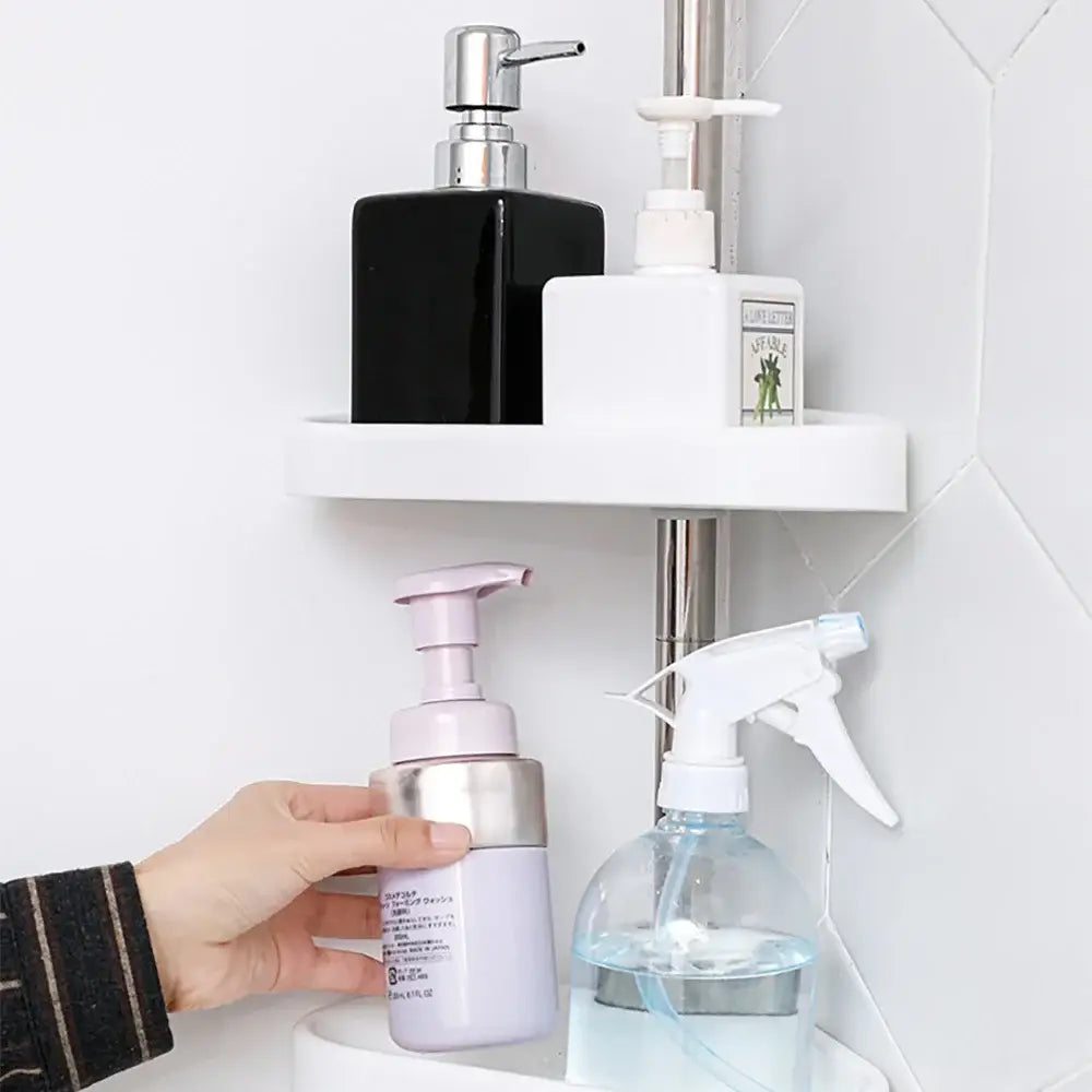 Adjustable chrome and white telescopic shower rack bathroom tension pole