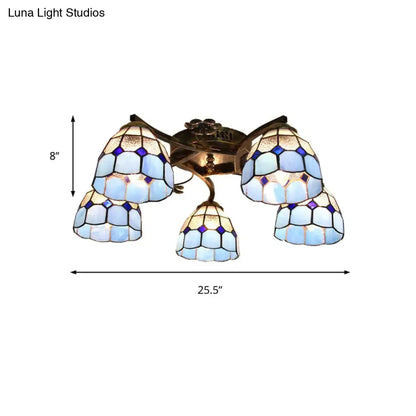 Yellow tiffany stained glass antique bronze ceiling light bedroom
