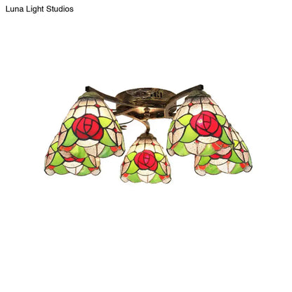 Yellow tiffany stained glass antique bronze ceiling light bedroom