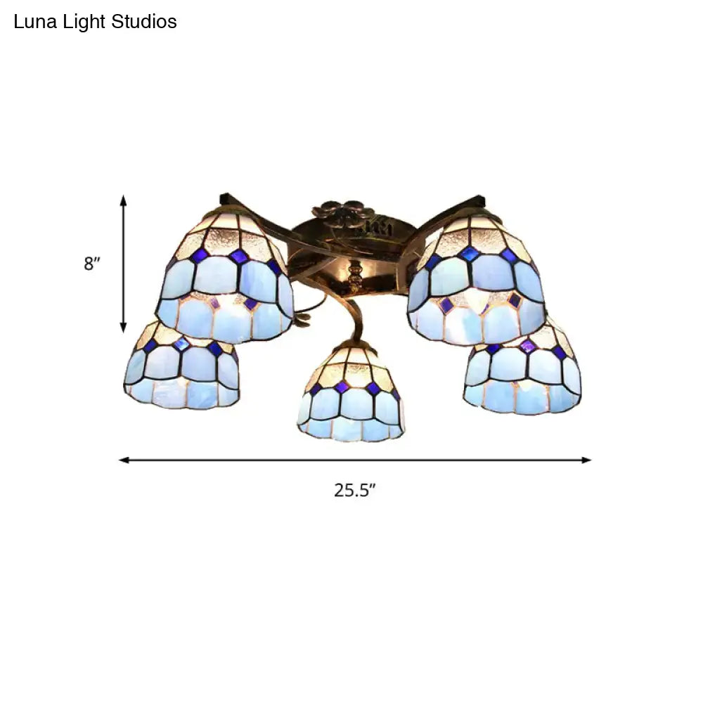 Yellow tiffany stained glass antique bronze ceiling light bedroom