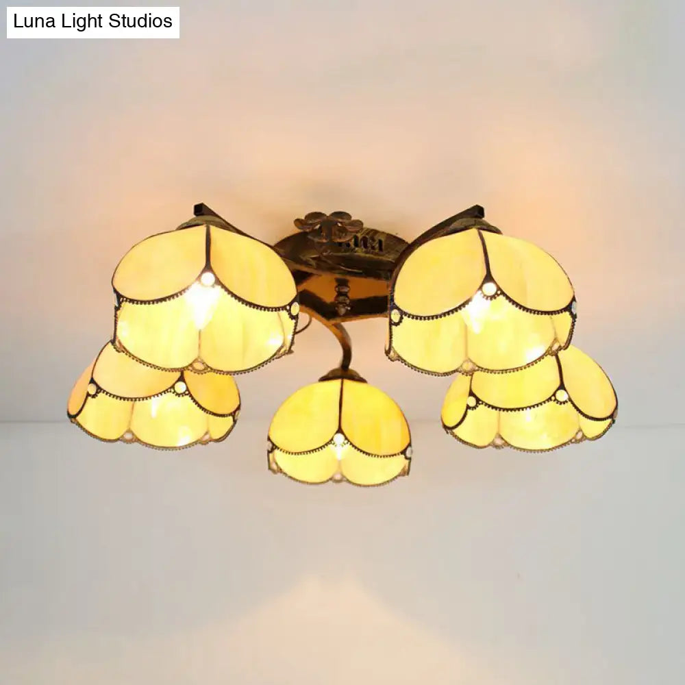 Yellow tiffany stained glass antique bronze ceiling light bedroom