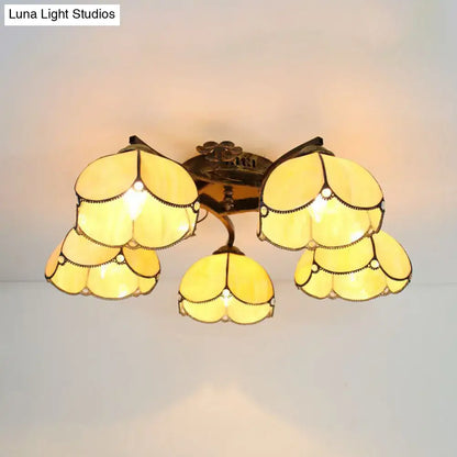 Yellow tiffany stained glass antique bronze ceiling light bedroom