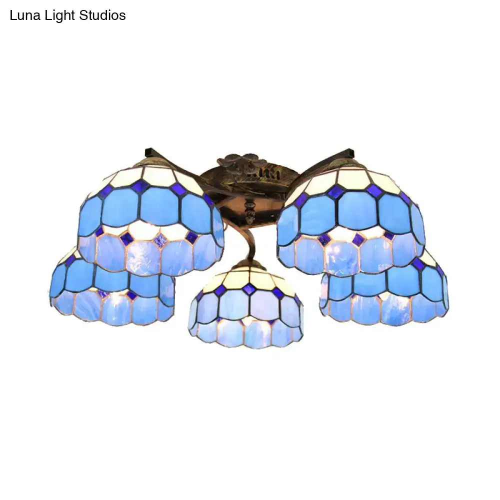 Yellow tiffany stained glass antique bronze ceiling light bedroom
