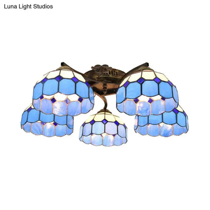 Yellow tiffany stained glass antique bronze ceiling light bedroom